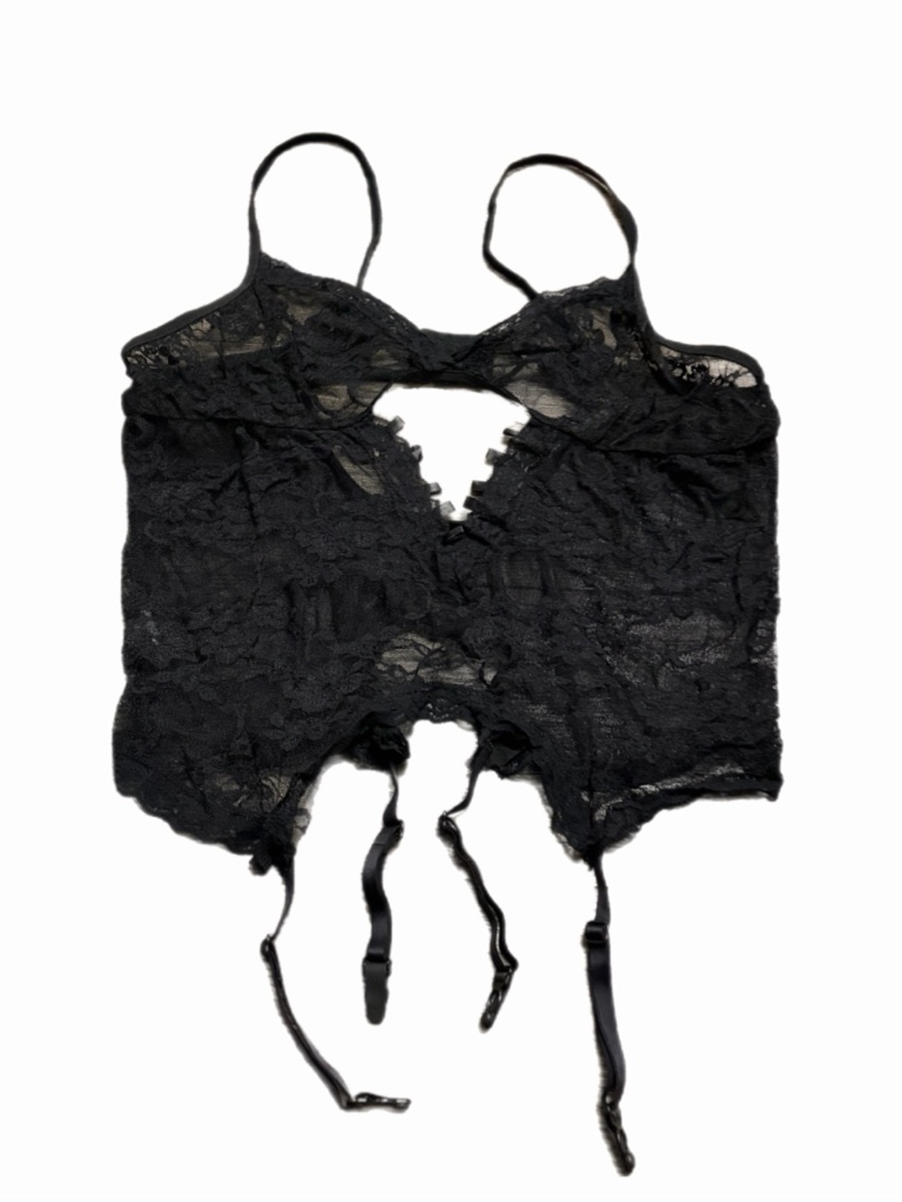 90s/Y2K European Vintage Lace Corset Top w Garters (Black) Size 1X